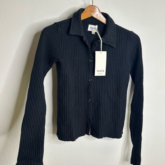 NWT MATE The Label 100% Organic Cotton Waffle Button Down Cardigan Black XS - Picture 4 of 14